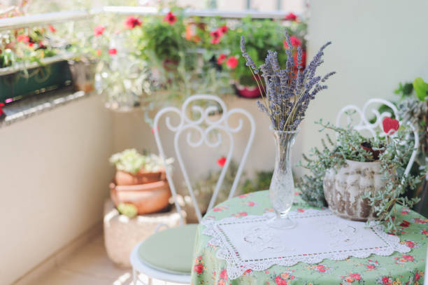 istock Dried lavender in crystal vase on the balcony 901337016