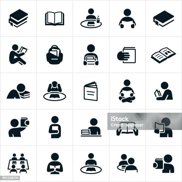 Reading Icons Stock Illustration - Download Image Now - Icon Symbol, Reading, Book