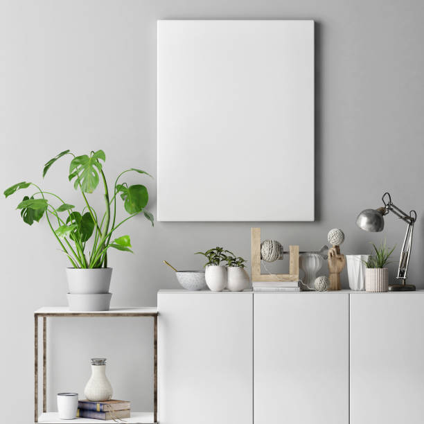 istock Mock up poster on gray wall with decoration set 901340652