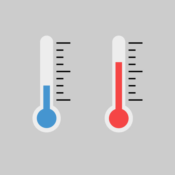 Blue and red thermometer indicators i Blue and red flat thermometer indicators illustration thermometer stock illustrations