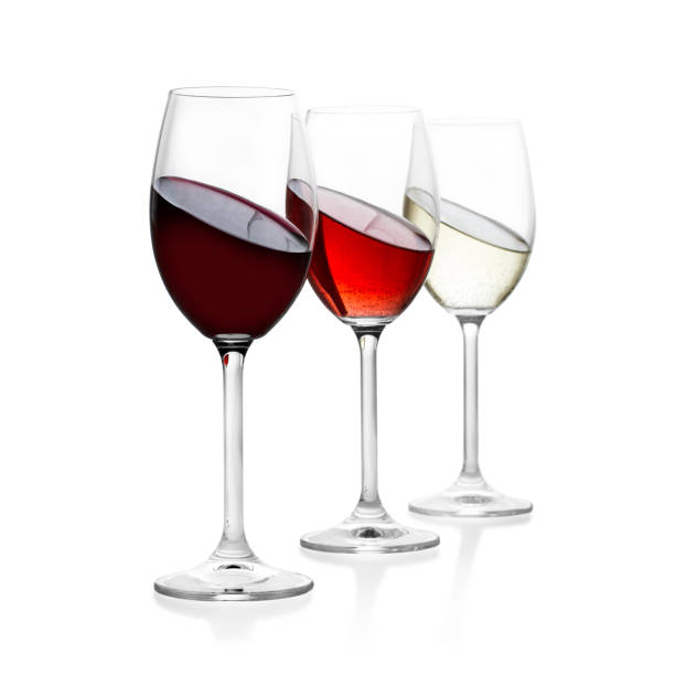 istock Red, rose and white wine in glass, isolated 901344052