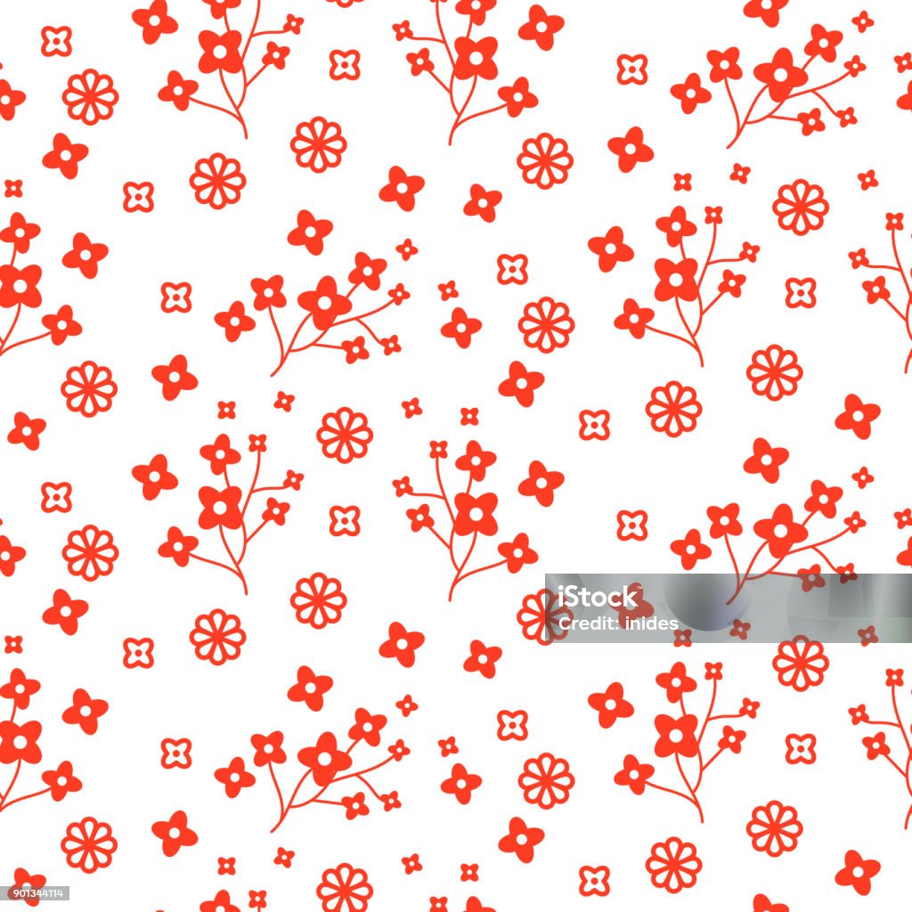Tiny Red Color Floral Seamless Simple Vector Pattern Stock Illustration ...