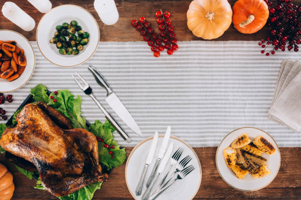 istock Food composition with baked turkey 901349560