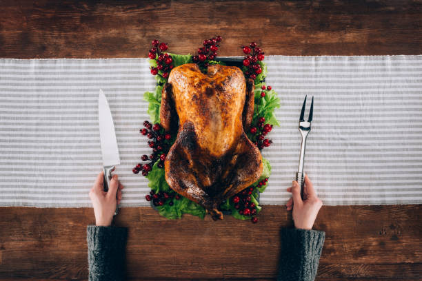 istock Man preparing cut baked turkey 901349710