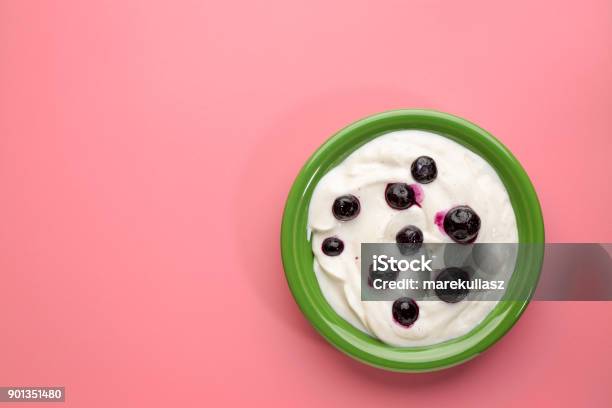 Bowl Of Greek Yogurt With Vanilla And Blueberries Stock Photo - Download Image Now - Cut Out, Greek Yogurt, Blueberry
