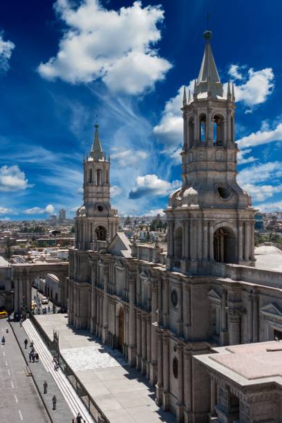 istock Arequipa catherdral, Peru over a big blue sky with clouds 901354654