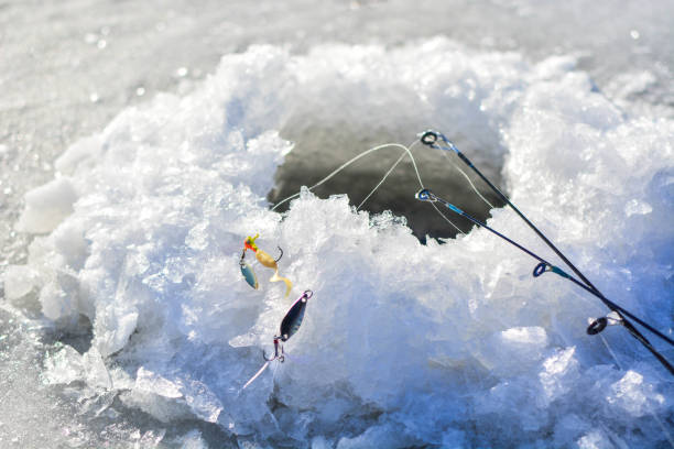 leurres de pêche pour la glace - ice fishing photos et images de collection