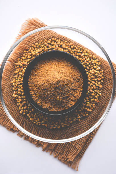 istock Indian spice coriander powder heap, selective focus 901365858