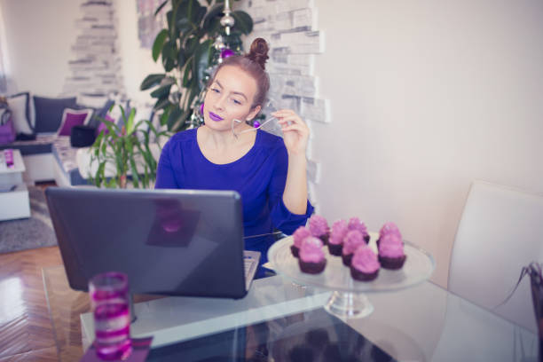 Young woman working at home