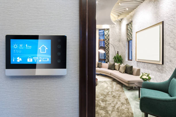 istock smart screen with smart home with modern living room 901375834