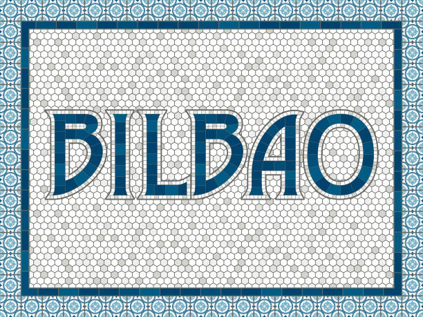 ilustraciones, imágenes clip art, dibujos animados e iconos de stock de tipografía de baldosa mosaico antigua vieja bilbao - bilbao