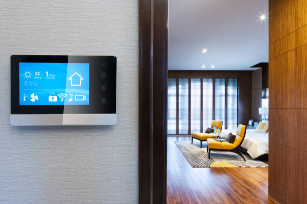 istock smart screen with smart home with modern bedroom 901385840