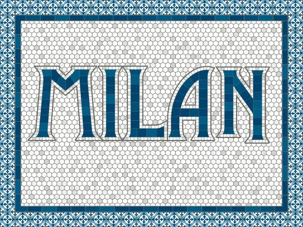 Vector illustration of Milan Old Fashioned Mosaic Tile Typography