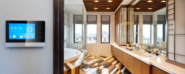 istock smart screen with smart home with modern bathroom 901387000