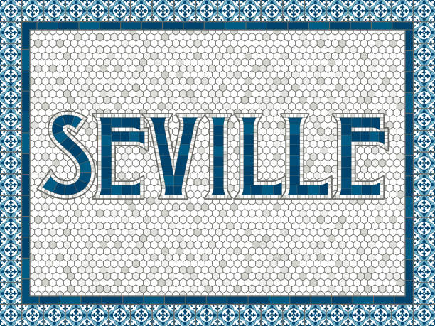 illustrations, cliparts, dessins animés et icônes de typographie de tuile de mosaïque façonné vieux séville - spain seville sevilla andalusia