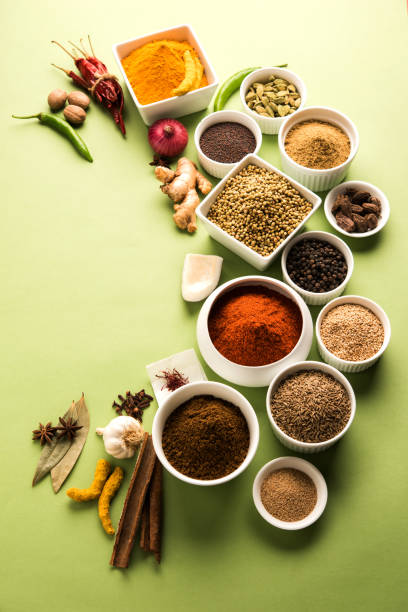 istock Indian Spice Powder over green background, selective focus 901397740