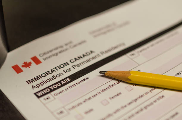 Canada immigration application form A fake Canada immigration application form kept with pencil hazard sign photos stock pictures, royalty-free photos & images
