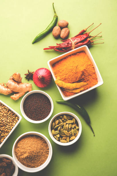 istock Indian Spice Powder over green background, selective focus 901400518
