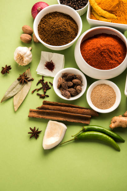 istock Indian Spice Powder over green background, selective focus 901411898