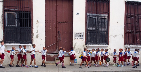 Santiago de Cuba, Cuba - November 14th, 2016: School Kids on a break in Cuba