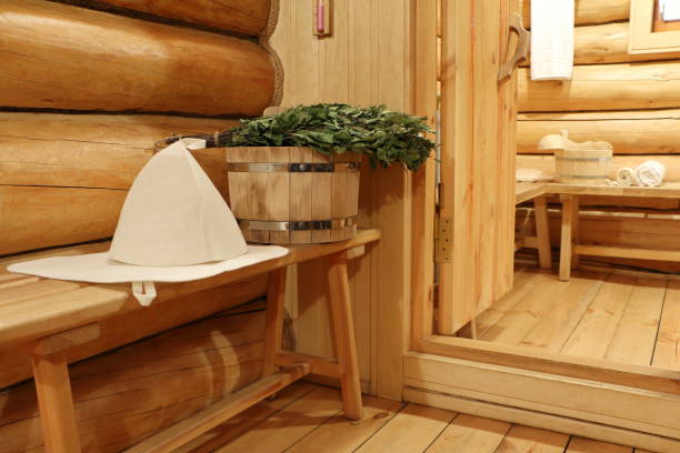istock Interior of  sauna and bath accessories. 901428758
