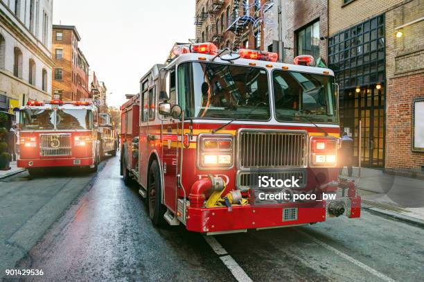 New York Fire Trucks Stock Photo - Download Image Now - Fire Engine, Firefighter, New York City