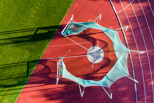 arial view of discus throwing in track and field