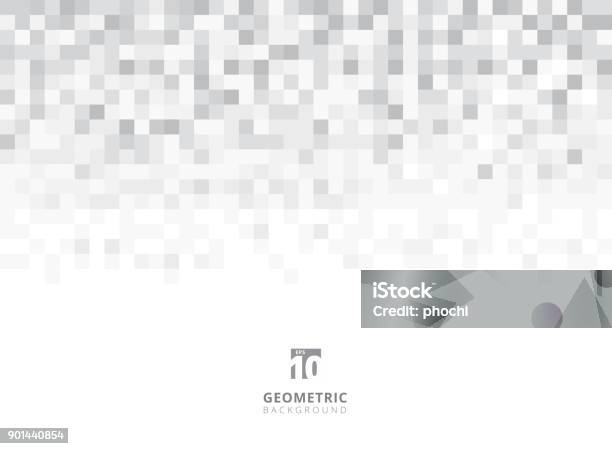 Abstract Squares Geometric Gray And White Background With Copy Space Pixel Grid Mosaic Stock Illustration - Download Image Now