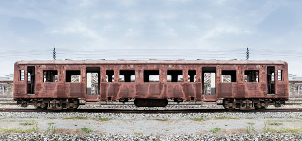 Large metal wheels of an old train