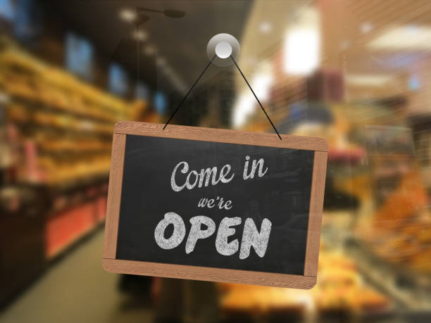 istock Shop open sign entrance blackboard 901449604