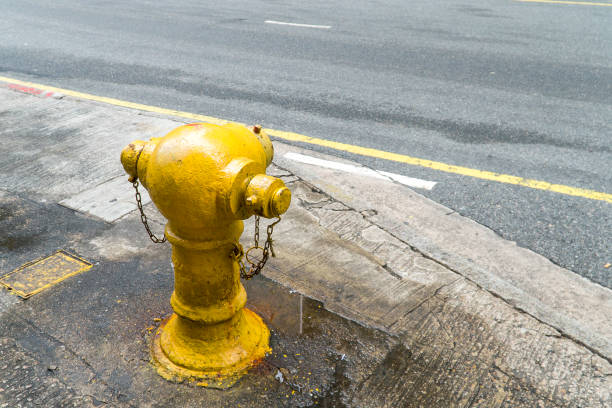 istock Fire hose water outlet red brick wall 901464686