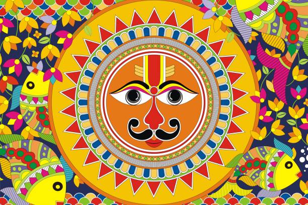 太陽のインドの民俗絵画のミティラー画 - star pattern点のイラスト素材／クリップアート素材／マンガ素材／アイコン素材