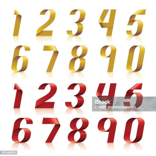 3d Ribbon Number Set In 2 Different Colors Stock Illustration - Download Image Now - Number, Ribbon - Sewing Item, Typescript