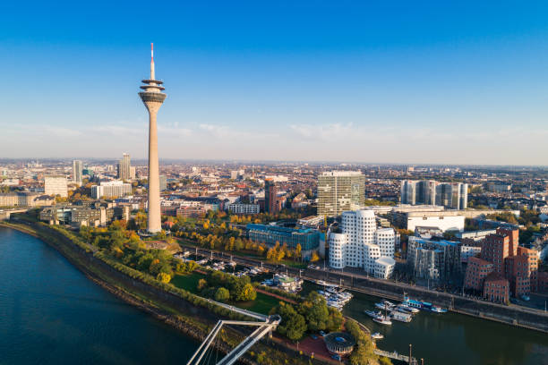 Düsseldorf Media Harbour in Germany Medienhafen and marina of the city of Düsseldorf in Germany media harbor photos stock pictures, royalty-free photos & images