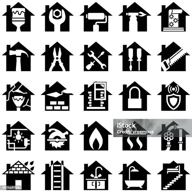 House Renovation Icons Stock Illustration - Download Image Now - Icon Symbol, Renovation, Home Improvement