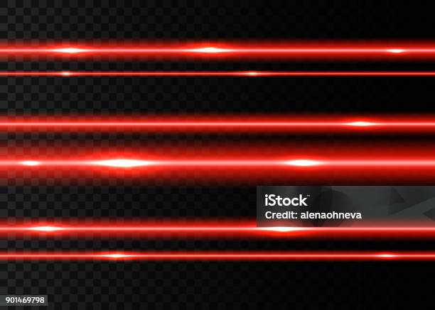 Red Laser Beams With Flashes Of Light - Arte vetorial de stock e mais imagens de Espada laser - Espada laser, Laser, Vermelho