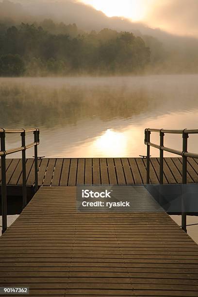 La Nebbia Mattutina Al Dock - Fotografie stock e altre immagini di Acqua - Acqua, Alba - Crepuscolo, Albero