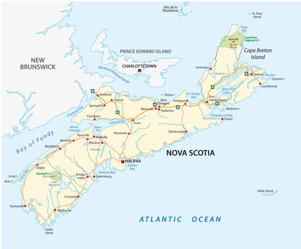 nova scotia vektor straßenkarte, kanada - neuschottland stock-grafiken, -clipart, -cartoons und -symbole