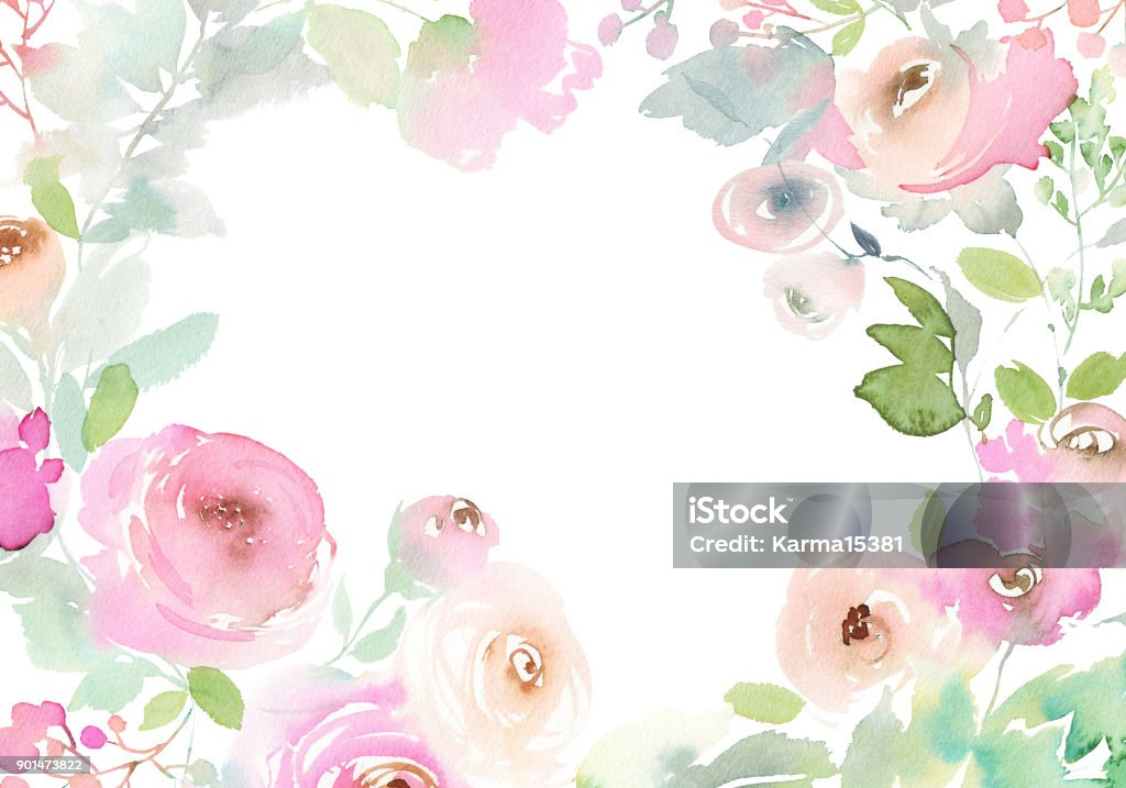 Biglietto d'auguri con fiori ad acquerello fatti a mano - Illustrazione stock royalty-free di Dipinto ad acquerelli