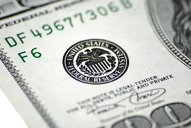 istock One Hundred Dollar banknote FRS logo close-up 90147441