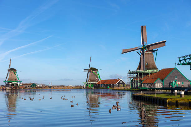 Zaanse Schans is a bucolic Dutch village with historical houses and working windmills near, Amsterdam, Netherland.