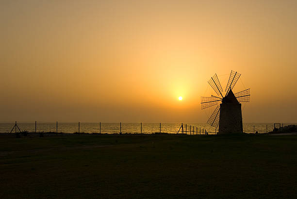 Windmill at Sunset stock photo