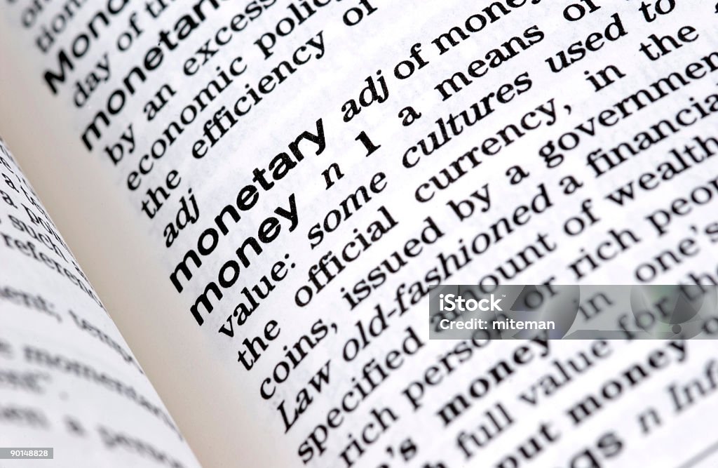 Wörterbuch-Definition: Geld - Lizenzfrei Alphabet Stock-Foto