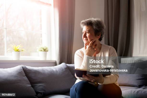 Senior Woman With Bible Stock Photo - Download Image Now - Bible, Praying, Reading