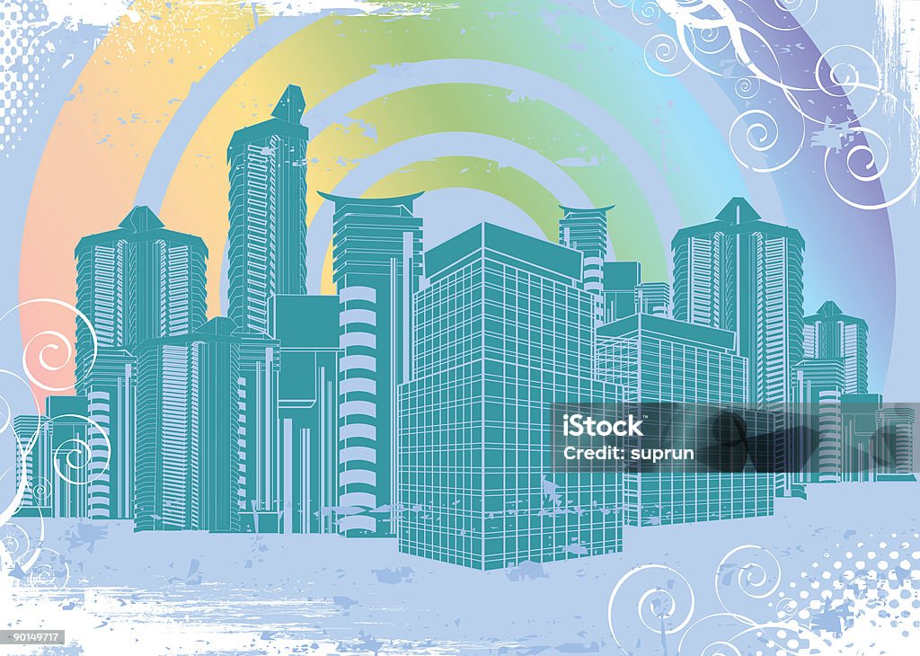 Rainbow a la ciudad - Ilustración de stock de Abstracto libre de derechos