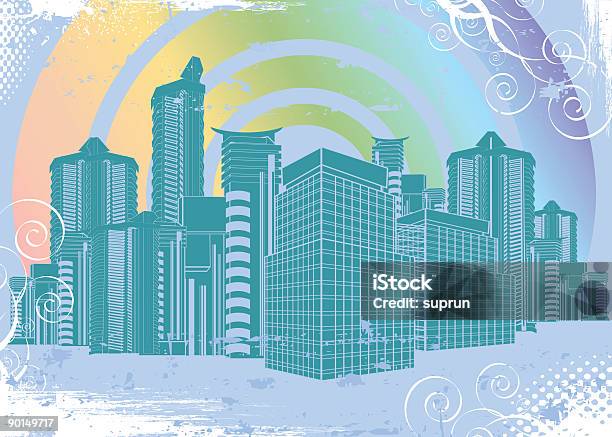 Ilustración de Rainbow A La Ciudad y más Vectores Libres de Derechos de Abstracto - Abstracto, Aire libre, Arquitectura