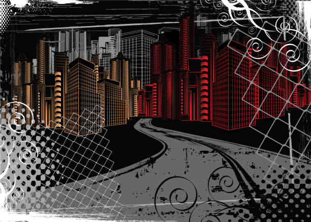 Urban Scene at Night vector art illustration