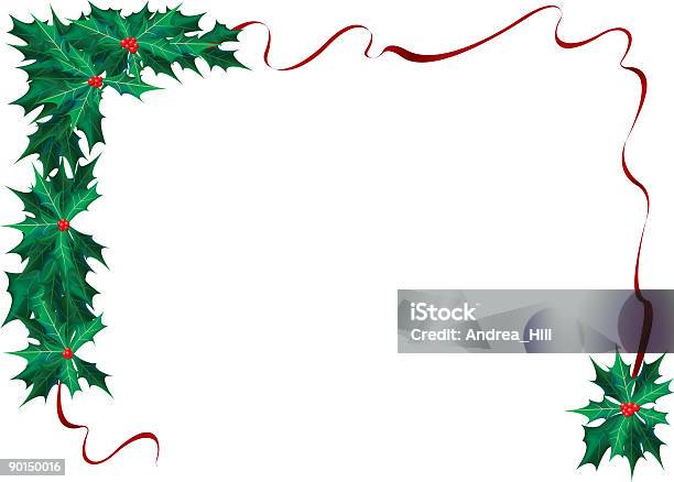 Christmas Holly Ribbon Border Stock Illustration - Download Image Now - Border - Frame, Christmas, Ribbon - Sewing Item
