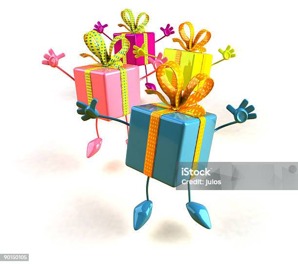 Jumping Gifts Stock Photo - Download Image Now - Anniversary, Anthropomorphic, Arms Raised