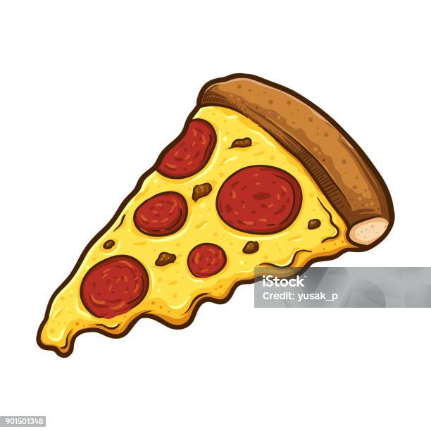 Slice Of Melted Cheese Pepperoni Pizza Stock Illustration - Download Image Now - Pizza, Slice of Food, Cartoon